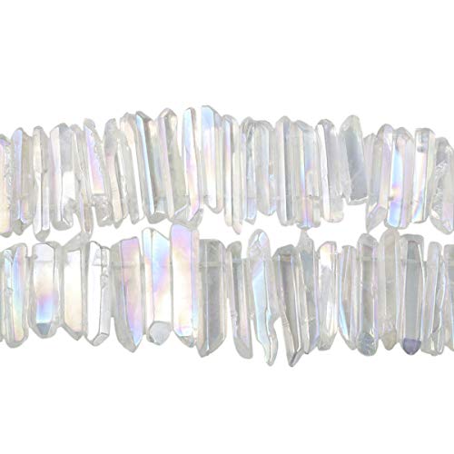rockcloud Natural Rock Crystal Points Titanium Coated Clear Quartz Sticks Spikes Top Drilled 15 inch Strand,AB Crystal - color: #10-AB Crystal(Polished)
