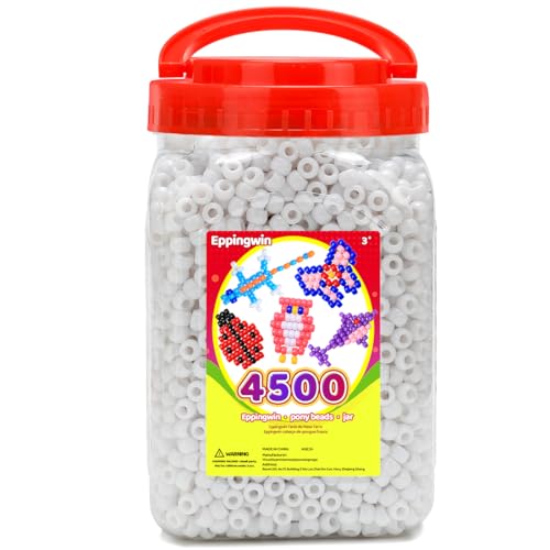 Eppingwin 2.5 lb Wholesale Large Pony Beads (6x9 mm) Bucket, Easy Storage Beads Bulk, Over 4500 Pony Bead for Jewelry Making, Crafts (White) - color: White, size: 4500+ Beads (1 Pack)