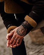 Forge & Foundry Men’s Matte Black Solid Onyx Beaded Bracelet | 10mm, 8mm, 6mm Bead Size Options | Signature Stainless Steel Engraved Bead | Andalus - color: 8mm Silver, size: Medium