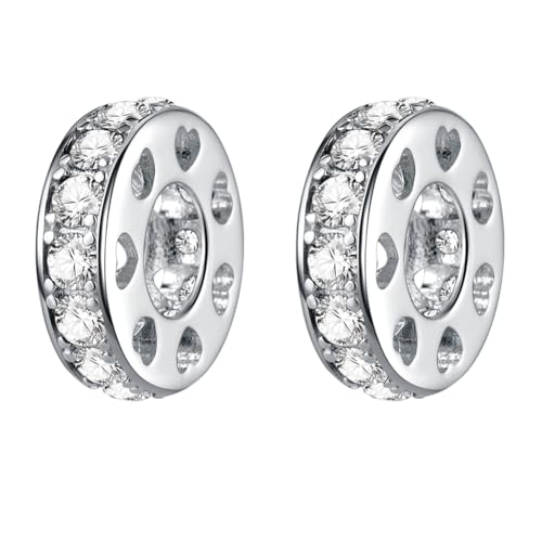925 Sterling Silver Spacer Charm Bead with Clear CZ for Pandora Charms Bracelets - color: 2Pcs White Crystal Heart