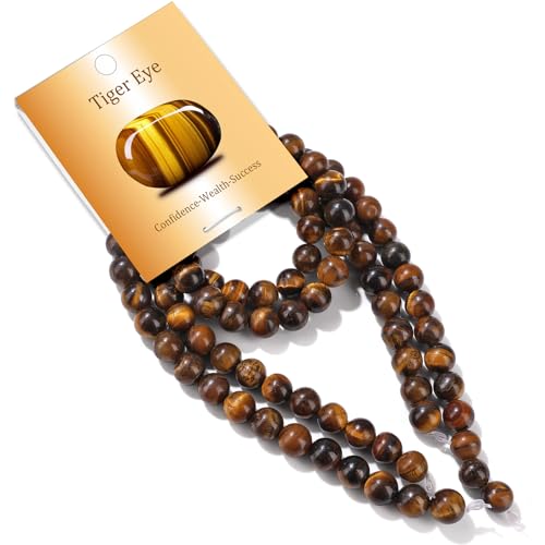 100PCS 8mm Natural Tiger Eye Beads Gemstone Round Loose Beads for Jewelry Making Chakra Crystal Stone Beads for Bracelets Necklace Earrings Making Supplies (100pcs/Strand) - color: Tiger Eye, size: 100PCS