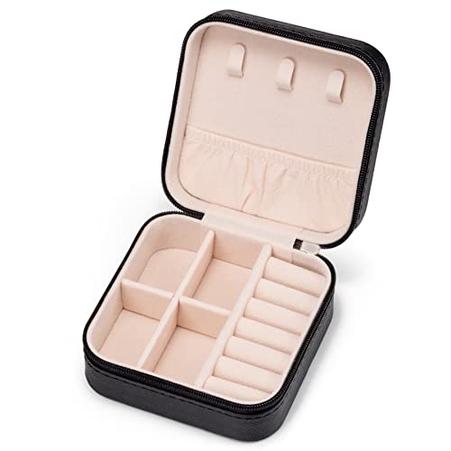 Mini Jewelry Travel Case,Small Jewelry Box,Traveling Jewelry Organizer,Portable Jewellery Storage Holder for Rings Earrings Necklace Bracelet Bangle Organizer,Boxes for Girls Women(PU-Black) - color: J1 - Black