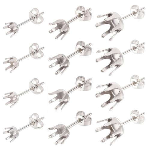 SUNNYCLUE 1 Box 90Pcs Prong Earring Setting 304 Stainless Steel Earring Posts Prong Earring Blanks Beads Rhinestone Claw Earring Component for Jewelry Making Women Adults DIY Stud Earrings Crafts - color: 45pairs 304 Stainless Steel Prong Earring Setting