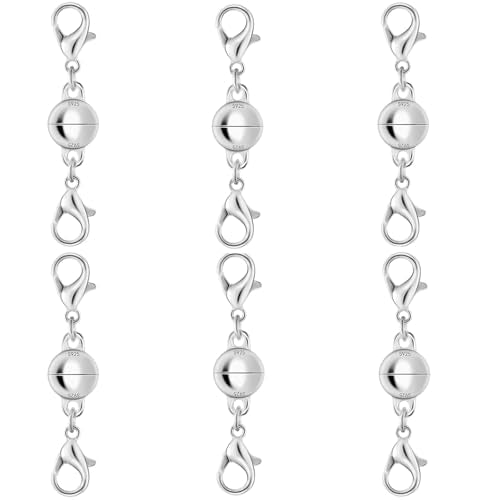 925 Silver Double Lobster Magnetic Necklace Clasps, Magnetic Necklace Clasps and Closures, Double Lobster Clasp Magnetic Jewelry Clasps for Necklaces (6pcs Silver) - color: 6pcs silver
