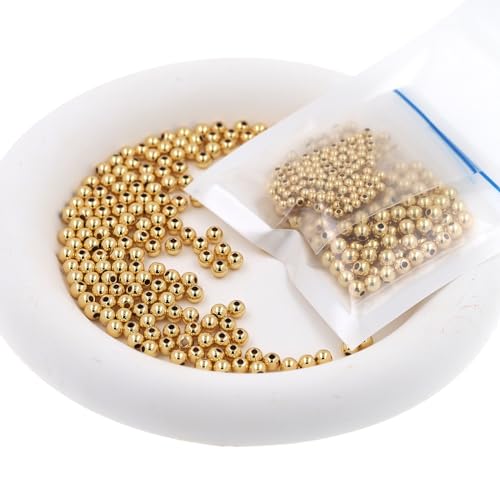 350 Pcs Mix 18K Gold Filled Spacer Beads,2mm 3mm 4mm 5mm that Do Not Fade Easily Smooth Round Beads Seamless Ball Beads, Gold Beads for DIY Necklace Bracelet Jewelry Making - size: Mix-2/3/4/5mm
