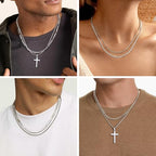 LOYALLOOK 6PCS Silver Chain for Men Women Stainless Steel Cross Chain Layered Cuban Link Figaro Snake Box Chain Cross Pendant Necklace 18-20IN/20-22IN - size: 18inch/20inch