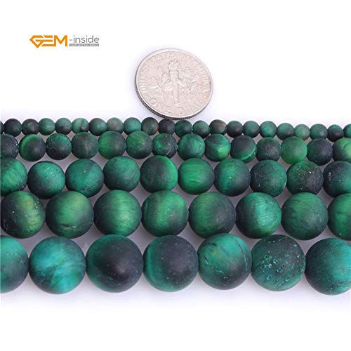 GEM-Inside 4mm Natural Stone Green Tiger Eye Frosted Matte Unpolished Round Beads for Jewelry Making Strand 15 inch - color: Green Tiger Eye, size: 4mm