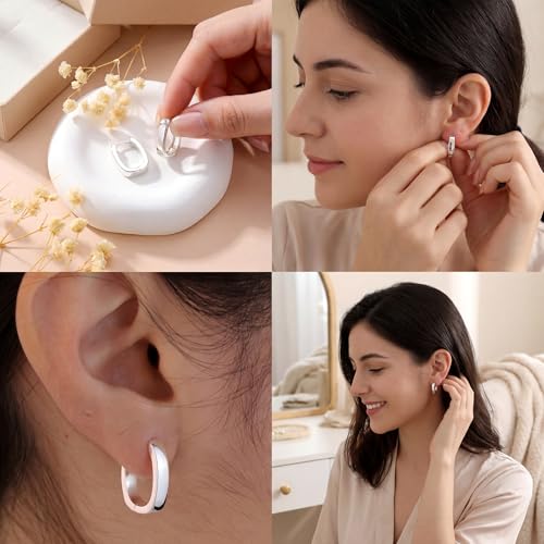 925 Sterling Silver Earrings Small Chunky Hoop Earrings for Women Trendy Huggie Hoop Earrings 14K Gold Plated Hypoallergenic Earrings Small Thick Huggie Hoops Earrings - color: Silver2