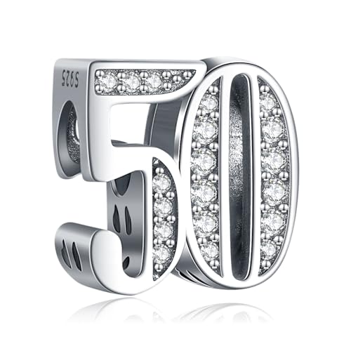 Mothers Day Birthday Number Love Family Friendship Graduation Auntie Grandma Dad Mom Charms for Pandora Bracelets Necklaces, Gifts Women, for Anniversary Valentines Christmas - style: Number 50 Charm Silver