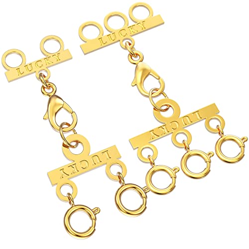 Dailyacc Lucky Necklace Layering Clasp 18K Gold and Silver Multi Strand Clasps for Stackable Necklaces - color: 2Pcs Clasp 2 + 3 Gold