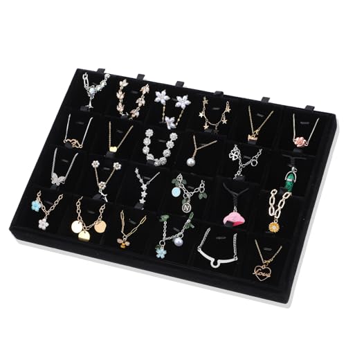 Lemecima 2pcs 24 Grids Stackable Jewelry Tray Organizer with Removable Dividers, Velvet Jewelry Display Tray for Earrings Necklaces Bracelet Rings Display Showcase - Black