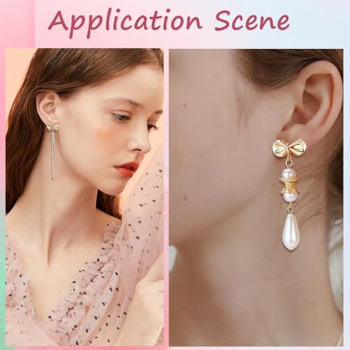 SUNNYCLUE 1 Box 50Pcs Real 18K Gold Plated Bow Earring Posts Stud Earring Findings with Ear Nuts Cute Bowknot Earring Post Earrings Studs for Jewelry Making Accessories DIY Dangle Earrings Craft - style: Bow 3