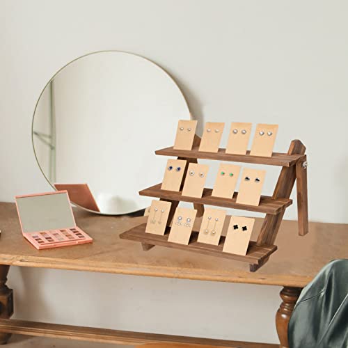 ZYP 51pcs 3-Tier Wood Earring Display Stand, Retail Jewelry Card Stand with Groove + 50 Cards Portable Ring Organizer Holder Showcase Racks for Business Home Using - color: Wood