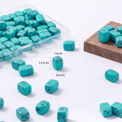 Natural Large Blue Turquoise Cube Stone Beads 8x11mm 38cm/str Loose Semi Gemstone Stone Square Beads for Making Bracelets Necklace - color: Blue Turquoise