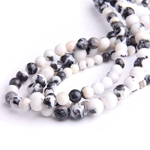 Natural Stone 6mm Black White Zebra Smooth Round Loose Beads Energy Gemstone DIY for Jewelry Making Bracelet Necklace 1 Strand 15" - color: Black White zebra, size: 6mm