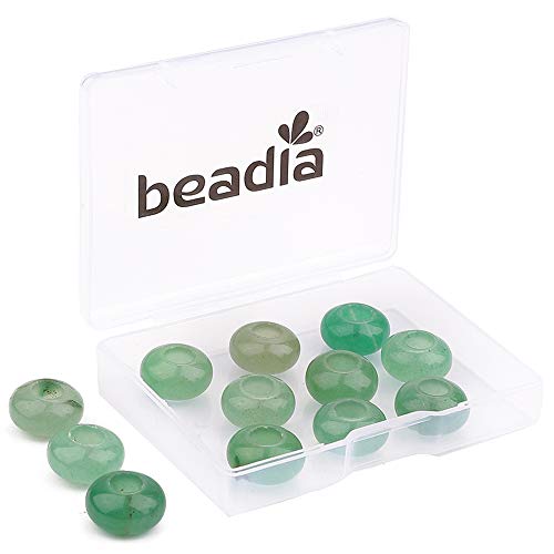 BEADIA Natural Green Aventurine Rondelle Stone with Large Hole (5.5mm) Loose Semi Gemstone Beads for Jewelry Making 14mmx7.5mm 12pcs - color: Green Aventurine, size: 14mm x 7.5mm