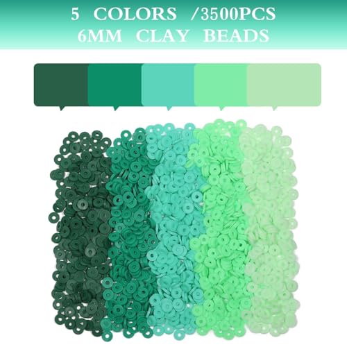 3500pcs Green Clay Beads for Bracelets Making 6mm Heishi Beads Polymer Flat Round Disc Clay for Jewelry Making Green Bead Crafts - color: Green