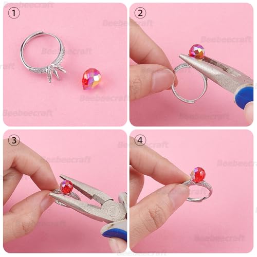 Beebeecraft 1 Box 4Pcs Prong Ring Blanks 925 Sterling Silver Plated Adjustable Prong Ring Setting Component Findings for Jewelry Making Kit Supplies