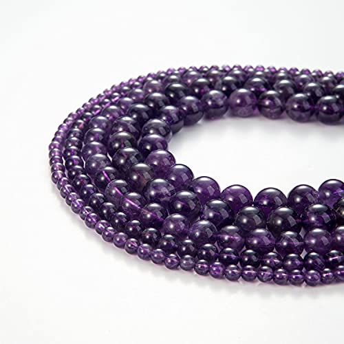 100Pcs Natural Stone Beads 6mm Amethyst Round Gemstone Loose Beads with Elastic Bracelet String for Bracelets Necklace Jewelry Making - color: Amethyst, size: 6mm