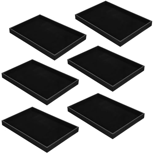 6-Piece Velvet Stackable Jewelry Organizer Trays – 13.8" x 9.5" Large Size Black Premium Display & Storage for Necklaces, Bracelets, Rings & More