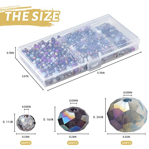 1000pcs 4/6/8mm Purple Color Briolette Crystal Glass Beads for Jewelry Making Supply,Round Rondelle Faceted Spacer Beads,Crystal Beads for Bracelets Necklaces DIY Crafts - color: Purple