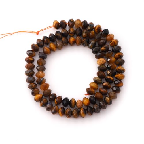 Faceted 4x6mm Natural Tiger Eye Stone Rondelle Spacer Gemstone Beads Loose Semi Gemstone Beads for Jewelry Making - color: Tiger Eye