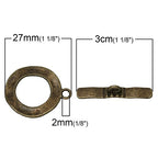 28 Sets Bronze Tone Antiqued Round Hammered Bracelet Toggle Clasps - Findings, DIY Crafts, Jewelry Making