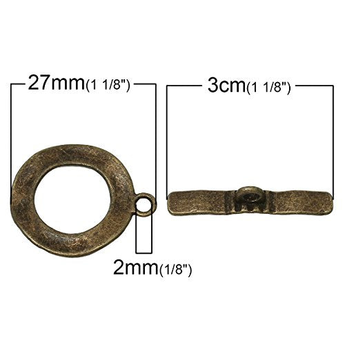 28 Sets Bronze Tone Antiqued Round Hammered Bracelet Toggle Clasps - Findings, DIY Crafts, Jewelry Making