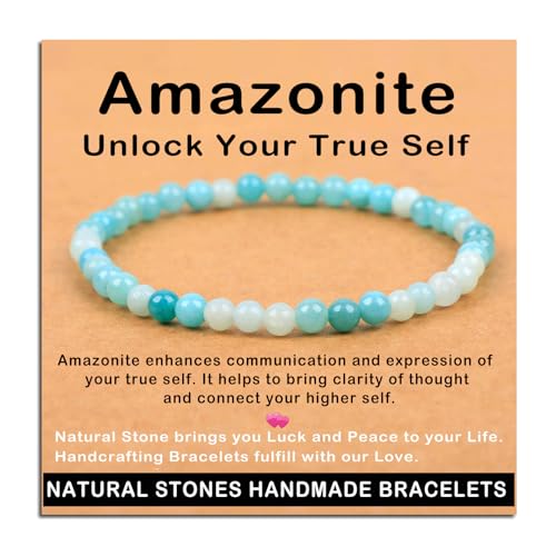 AD Beads Handmade Gemstone Stretch Elastic Bracelet Crystal Healing Reiki Nature's Beauty and Spiritual Essence Unisex - color: Amazonite (Unlock Your True Self), size: 4mm