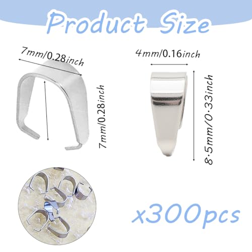 300 PCS Stainless Steel Snap On Bails, 8.5mm Pinch Clip Pendant Connector Charm Clasp for Jewelry Making, Necklace Earring Bracelet Choker Findings(Silver) - color: 300pcs-Silver