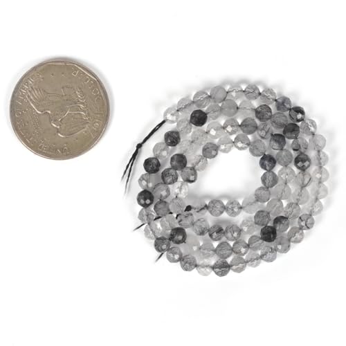 Natural Black Rutilated Quartz 4mm Faceted Round Beads Loose Beads 16 Inch for Jewelry Making Beads - color: Black Rutilated Quartz