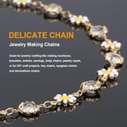KYUNHOO 16.4FT/5M Gold Plated Chains for Jewelry Making Daisy Flowers Link Clear Bead Jewelry Chain Roll with Lobster Clasps Jump Rings for Crafting Findings - color: White Daisy Crystal