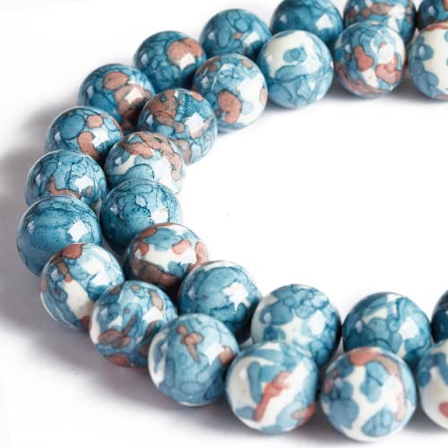 100pcs 6mm Blue Rain Flower Beads Natural Gemstone Beads Round Loose Beads for Crafting and Jewelry Making - color: Blue Rain Flower, size: 6mm