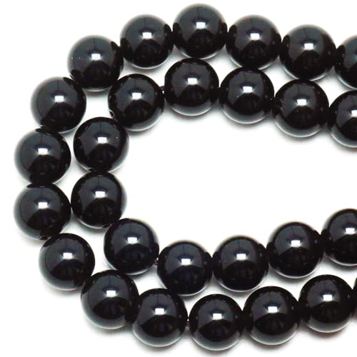 10mm Natural Stone Beads for Jewelry Making - Gemstone Round Loose Beads for Bracelets(35-38pcs, Black Agate) - color: Black Agate, size: 10mm