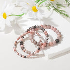 3Pcs Natural Healing Crystal Bracelets for Women Men, 4mm 6mm 8mm Beaded Stretch Bracelet Set, Black Tourmaline Natural Stone Gemstone Jewelry Gifts for Meditation, Reiki & Yoga - color: Pink Zebra Jasper