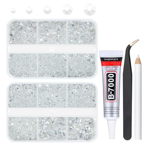 qiipii Transparent Clear Bedazzler Kit 2mm 3mm 4mm 5mm 6mm Resin Rhinestones w B7000 Glue for Bedazzling Crafting Flatback Jelly Stones Gems Diamonds for Nails Face Eyes Makeup Tumblers Crafts Shoes - color: Transparent