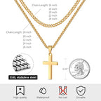 LUXEJEW Cross Necklace for Men Boys - Gold Silver Black Stainless Steel Cross Pendant Necklaces Layered Cuban Link Chain Necklace Jewelry Gifts 16 18 20 22 24 Inches - color: Gold, size: 22in/24in, style: Style A-Small Pendant
