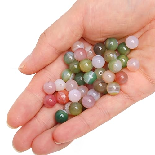 70PCS Natural 8MM Healing Gemstone, Yanyuan Agate Energy Stone Round Loose Beads, Semi-Precious Crystal Beads with Free Elastic String for Jewelry Making DIY - color: Yanyuan Agate