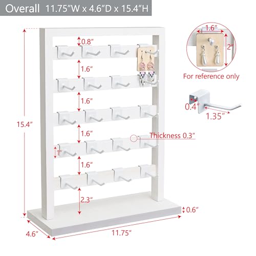Ikee Design 5 Tiers Free Assemble Wooden Jewelry Display Rack with 20 Removable Metal Hooks,Earring Card Display Stand,Jewelry Organizer,Bracelet Organizer,Keychain Display Stand,Wash White - color: 7) Wash White w/White Hook