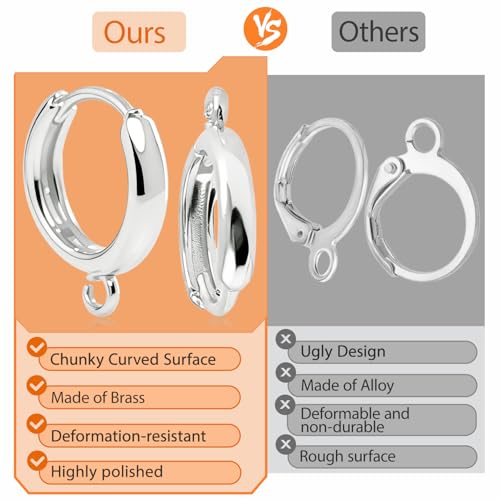 stino 16Pcs Huggie Earring Hooks for Jewelry Making, Brass Earring Hoops Clasps, Findings & Supplies(Silver Plated) - color: Silver Plated