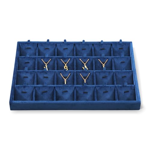 Necklace Display Tray, Velvet Jewelry Organizer, Premium Pendant Display,Luxury Earrings Organizer,Blue Necklace Organizer - color: A-Blue, size: 24 Grid Pendant Tray