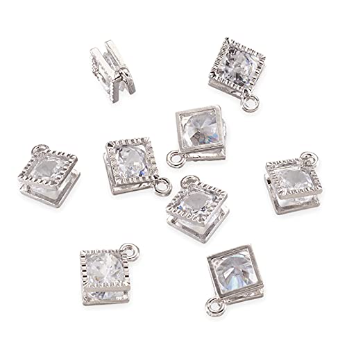 Beadthoven 100pcs Cubic Zirconia Alloy Charms Rhombus Shaped Platinum Pendants for Jewelry Making Choker Tiny Dangle Accessories - color: Platinum-Rhombus