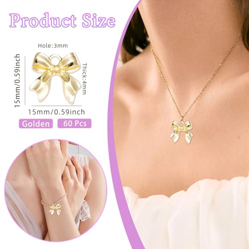 60 Pcs Alloy Gold Bow Bowknot Charms, Gold Bow Tie Pendant Charms Bulk for Jewelry, Bowknot Pendants Earring Charm Necklace Bracelets DIY Crafts Supplies - color: Set-2