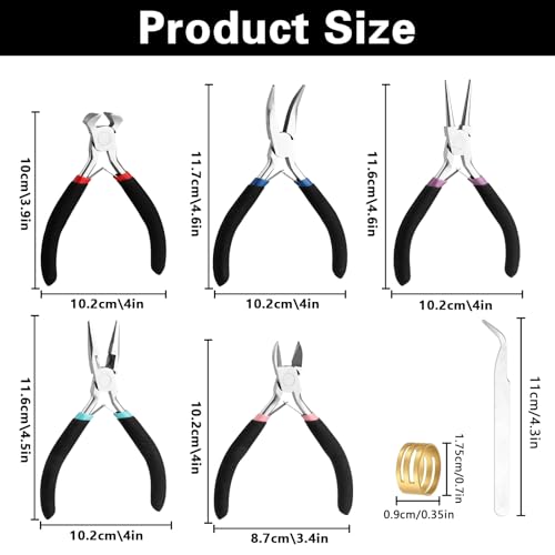 5 Pcs Jewelry Making Pliers Tools with Needle/Chain Nose Pliers, wire cutters Round Nose, Bent Nose-Matte Handle,jewelry making supplies for adults - style: 5pcs - Black