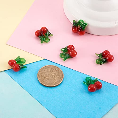 FASHEWELRY 20Pcs Handmade Cherry Lampwork Glass Pendants 3D Red Fruits Glass Charms for DIY Jewelry Project Making - color: Cherry