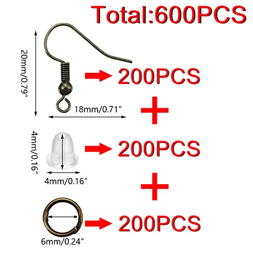 600Pcs/Pack Hypoallergenic Earring Hooks Kit - Earring Making Supplies Accessories (Bronze) - color: Bronze