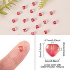 UR URLIFEHALL 100 Pcs Transparent Spray Painted Glass Beads with Glitter Powder Heart Spacer Cerise Beads for Jewelry Making DIY - color: 100pcs-6x6x4mm-cerise glitter heart glass beads