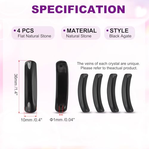 PATIKIL 4 Pcs Natural Stone, 36 x 10 mm Natural Curved Clear Quartz Stone Crystal Handmade Jade Flat Beads for DIY Crafting, Black Agate - color: Black Agate