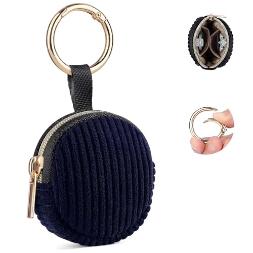 Jewelry Ring Holder Keychain, Portable Jewelry Holder Storage Box with Buckle, Corduroy Small Travel Ring Keeper Case for Rings, Earrings, Stud, Necklaces (Dark Blue) - color: Dark Blue