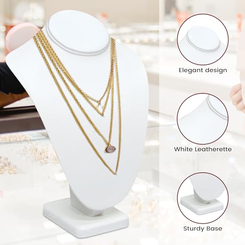 Novel Box White Leatherette Stand Jewelry Necklace Display 5.5x3x7.5 Inches - Freestanding Travel Necklace Holder Stand - Necklace Mannequin Organizer Stands - Necklace Displays Small - color: White Leatherette, size: Small